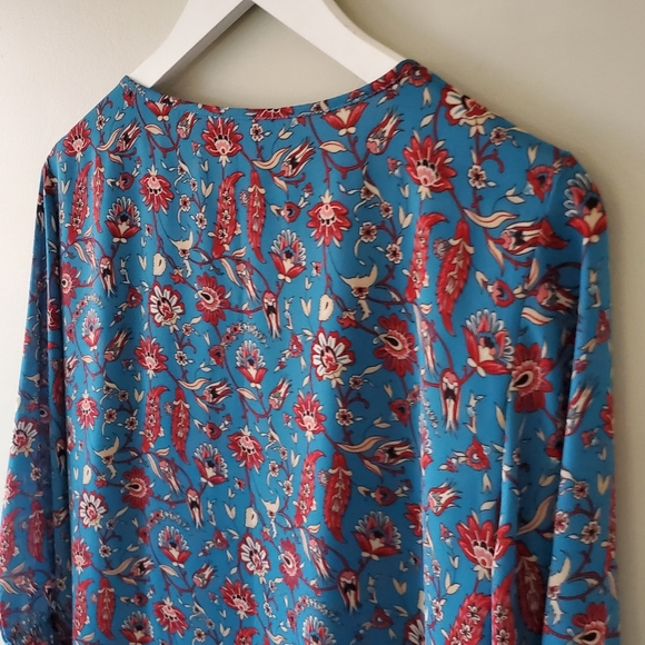 Northern Reflections L Floral Boheminan Peasant Vacation Keyhole Blouse - Picture 9 of 11